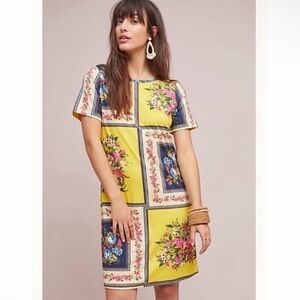 Farm Rio Anthropologie Patchwork Floral Dress Womens Small Yellow Mini Dress